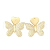 Brass Clear Cubic Zirconia Butterfly Stud Earrings EJEW-C147-04G-4