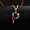 Brass Pave Colorful Cubic Zirconia Initial Pendant Necklaces for Women FS-WG659DF-16-1
