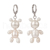 Natural Pearl Bear Dangle Leverback Earrings EJEW-TA00155-3