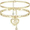 2Pcs Heart 201 Stainless Steel with Rhinestone Anklets FS-WG32213-19-1