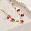 Brass Pave Clear Cubic Zirconia Tennis Chain 5 Strawberries Pendant Bib Necklaces for Women JT1747-3