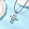 Glass Seed Beads & Synthetic Blue Goldstone Beaded Cross Pendant Necklaces NJEW-MZ00103-03-1