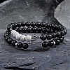 2Pcs 2 Styles Matte Style Black Agate Round Beads Stretch Bracelets for Men Women YD8152-1