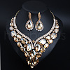 Teardrop Alloy Glass Stud Earrings & Bib Necklaces Sets for Women FS-WGC29D0-01-1