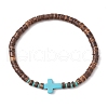 Cross Natural Coconut & Synthetic Turquoise Beads Stretch Bracelets for Men BJEW-JB11389-01-2