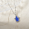 Vintage Brass Pave Clear Cubic Zirconia & Royal Blue Enamel Hamsa Hand Pendant Necklaces for Daily Wear and Holiday Gift CS1559-2-2