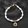 304 Stainless Steel Flat Round with Paw Print Charm Bracelets for Women BJEW-C098-11G-2