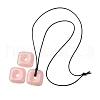 Natural Rose Quartz Square Pendants Black PU Leather Cord Necklaces NJEW-K285-01D-4