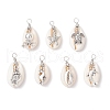 Natural Cowrie Shell & Alloy Sea Animals Pendants PALLOY-JF03751-1