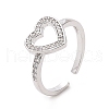 Clear Cubic Zirconia Hollow Out Heart Open Cuff Ring RJEW-I094-03P-1