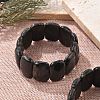 Natural Black Moonstone Beads Rectangle Beaded Stretch Bracelet BJEW-Q012-01A-1
