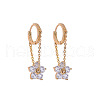 Flower Brass Micro Pave Clear Cubic Zirconia Hoop Earrings FS-WG61CED-01-4