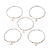 5Pcs 5 Styles Natural Freshwater Shell with Metal Star Slice Charm Bracelets BJEW-JB11688-4