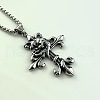 Retro Punk Hip-hop Stainless Steel Wolf Cross Pendant Necklaces for Men FA7959-3