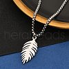 201 Stainless Steel Laser Cut Leaf Pendant Box Chain Necklaces for Women Men NJEW-Q004-08P-3