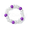 Round Synthetic Turquoise with Glass Seeded Beaded Stretch Rings for Women RJEW-JR00707-04-1