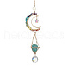 Wire Wrapped Gemstone Chip & Brass Moon Pendant Decoration HJEW-TA00089-4