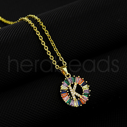 Brass Pave Colorful Cubic Zirconia Initial Ring Pendant Necklaces FS-WGF1437-11-1