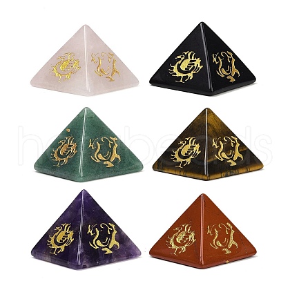6Pcs Natural Obsidian & Red Jasper & Amethyst & Tiger Eye & Rose Quartz & Green Aventurine Orgonite Pyramid Display Decorations G-C186-05-1