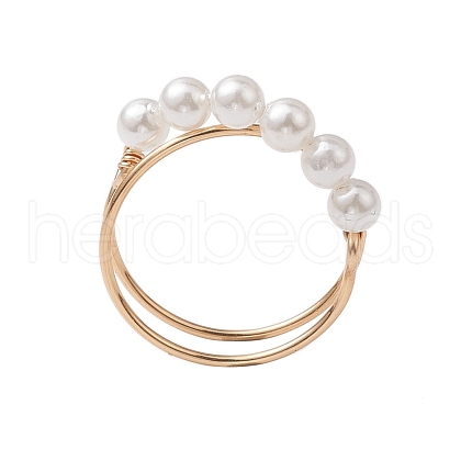 Round Shell Pearl Beaded Ring RJEW-TA00133-1