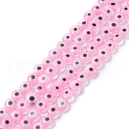 Handmade Evil Eye Lampwork Flat Round Bead Strands LAMP-L058-6mm-15-1