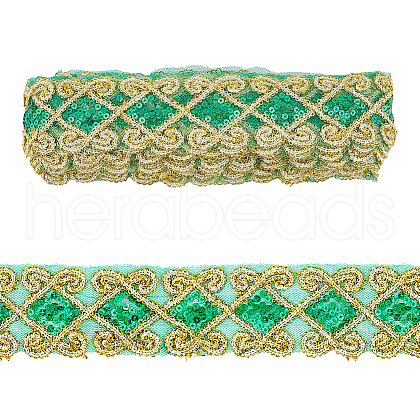 10 Yards Polyester Flower Lace Ribbon with Paillettes SRIB-WH0026-17B-1