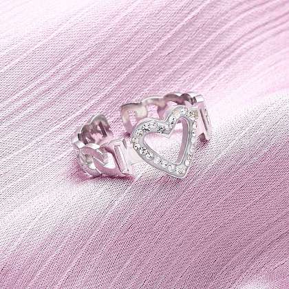 304 Stainless Steel with Rhinestone Adjustable Cuff Rings RJEW-Q020-16P-1