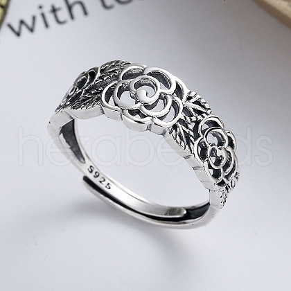 Hollow Out Rose 925 Sterling Silver Adjustable Finger Rings for Women FS-WGC8A12-01-1