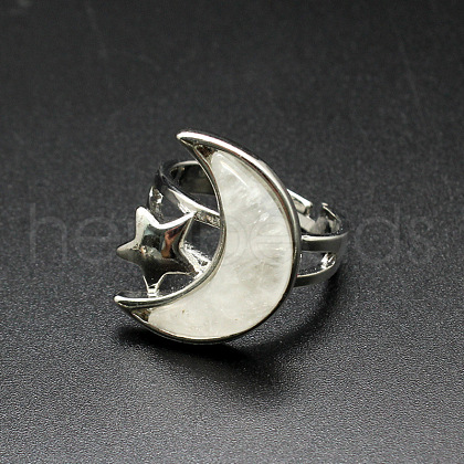 Moon & Star Natural Quartz Crystal Adjustable Rings PW-WGCB712-01-1