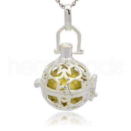 Silver Color Plated Brass Hollow Round Cage Pendants KK-J226-06S-1