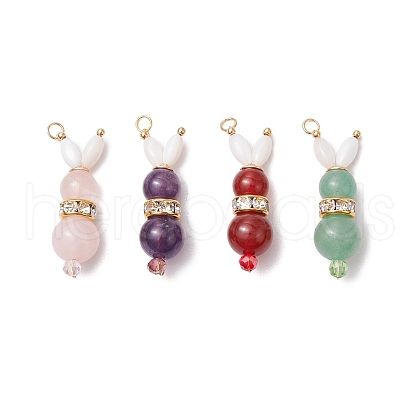 4Pcs 4 Styles Natural Carnelian & Rose Quartz & Green Aventurine & Amethyst Bunny Pendants PALLOY-TA00226-1
