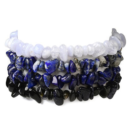 4Pcs Gemstone Beaded Stretch Bracelets Set BJEW-JB11177-1