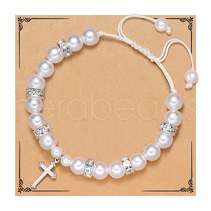 Handmade Woven Plastic imitation Pearl Braided Bead Bracelets UD0895-2-1