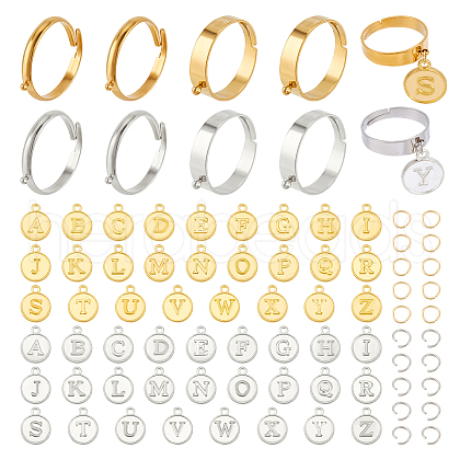  DIY Initial Letter Alphabet Charm Adjustable Ring Making Kit STAS-NB0001-88-1