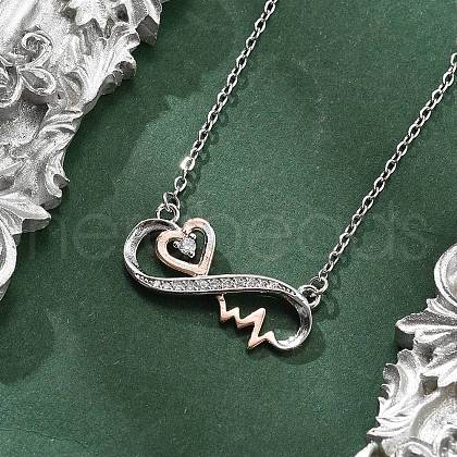 Brass Micro Pave Clear Cubic Zirconia Infinity Heart Pendant Necklaces for Women NJEW-C067-08GP-1