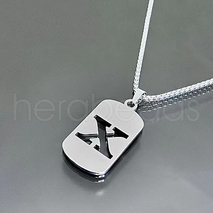 Rectangle with Laser Cut Letter 201 Stainless Steel Initial Pendant Necklaces WGA5E8C-24-1