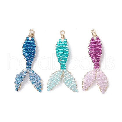 3Pcs 3 Colors Seed Beads Beaded Pendants PALLOY-MZ00222-1
