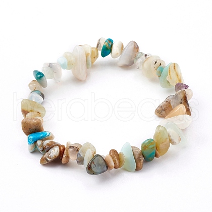Chips Natural Blue Opal Beaded Stretch Bracelets BJEW-JB05990-1