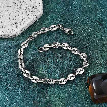 304 Stainless Steel Coffee Bean Chain Bracelets for Women Men BJEW-F488-01P-01-1