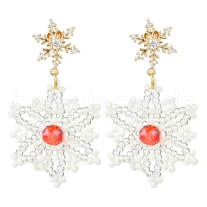 Christmas Snowflake Glass Seed Braided Dangle Earrings EJEW-MZ00233-02-1