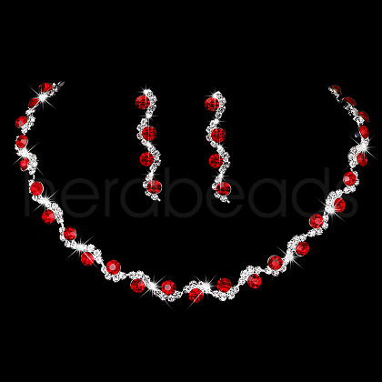 Flat Round Brass Rhinestone Chain Necklaces & Stud Earrings FS-WGE4E6D-04-1