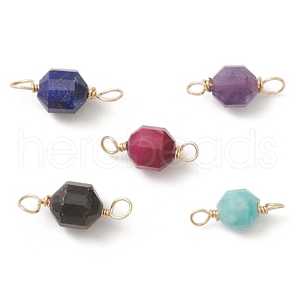 Natural Mixed Gemstone Copper Wire Wrapped Connector Charms PALLOY-JF02172-1