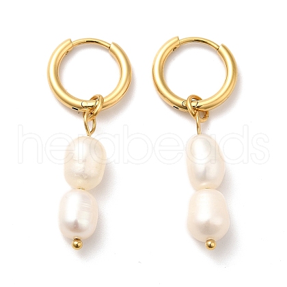 Mother's Day Jewellery Ion Plating(IP) Double Natural Pearl Dangle Hoop Earrings STAS-H175-27G-1