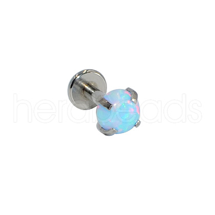 304 Stainless Steel Light Blue Synthetic Opal Internally Threaded Labrets For Women Men WGF4990-74-1