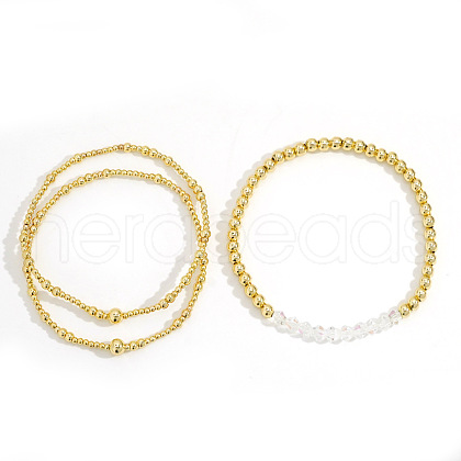3 Pcs Birthstone Glass Imitation Quartz Brass Bead Bracelet KF1017-6-1