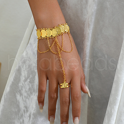 Copper Middle Eastern Brass Coin Chains Bracelet with Tassel Pendant SV3289-1