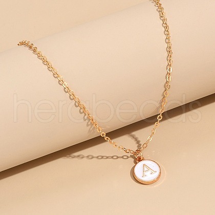 Alloy White Enamel Disc with Initial Pendant Necklaces for Women WG552C5-01-1