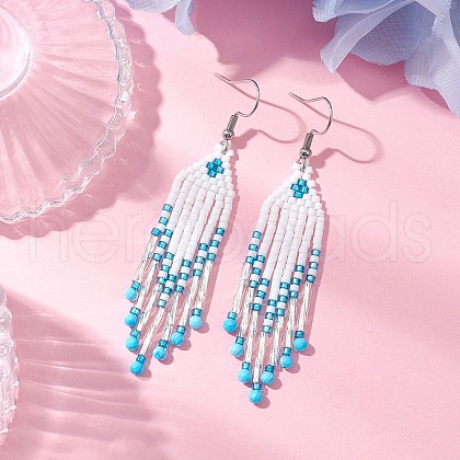 304 Stainless Steel Seed Bead Glass Tassel Dangle Earrings EJEW-MZ00432-02-1