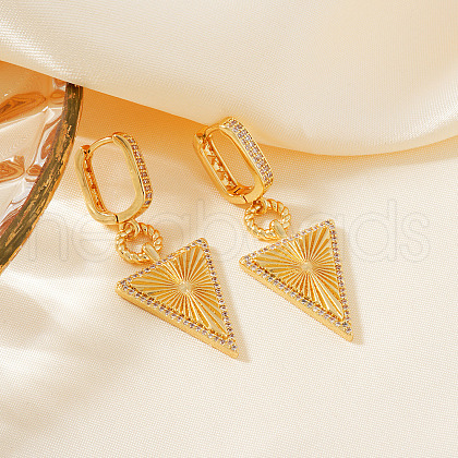 Elegant Brass Clear Cubic Zirconia Triangle Hoop Earrings IH4301-2-1