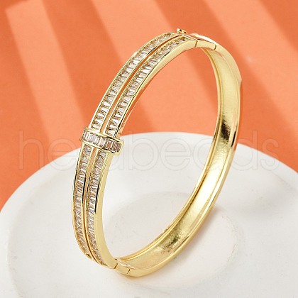 Brass Micro Pave Clear Cubic Zirconia Hinged Bangles for Women BJEW-K274-12G-1
